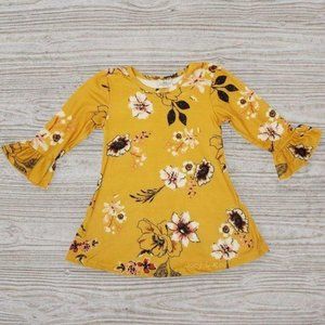 Mustard Yellow Floral Bell Sleeve Dress